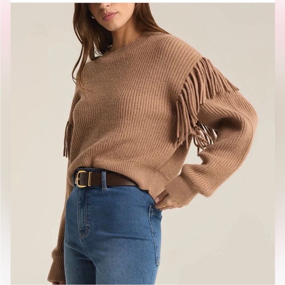 NWT Evereve Z Supply On the Fringe Brown Sweater small